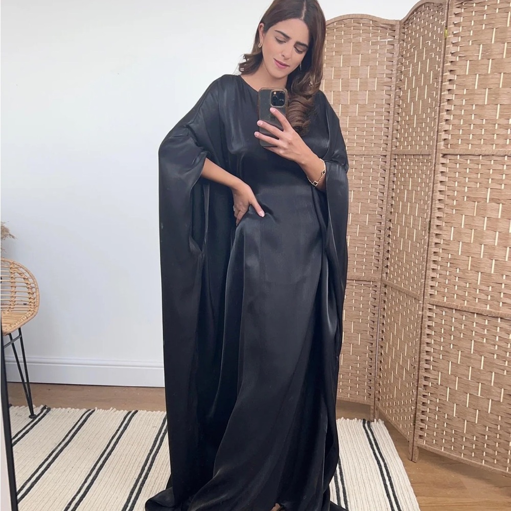 NWT Butterfly Abaya Kaftan Black Shimmer Maxi Dress